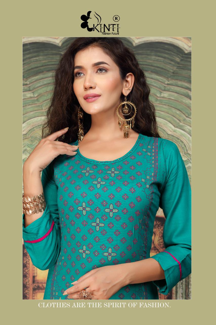 Kinti Afsana Foil Letest Fancy Designer Festive Wear Printed Rayon Kurti Collection